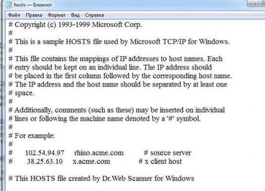 Як виглядає файл hosts?